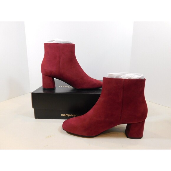 Marc Joseph Houston Heeled Zip Ankle Bootie Boots 7 M Rouge Nubuck - Picture 2 of 7